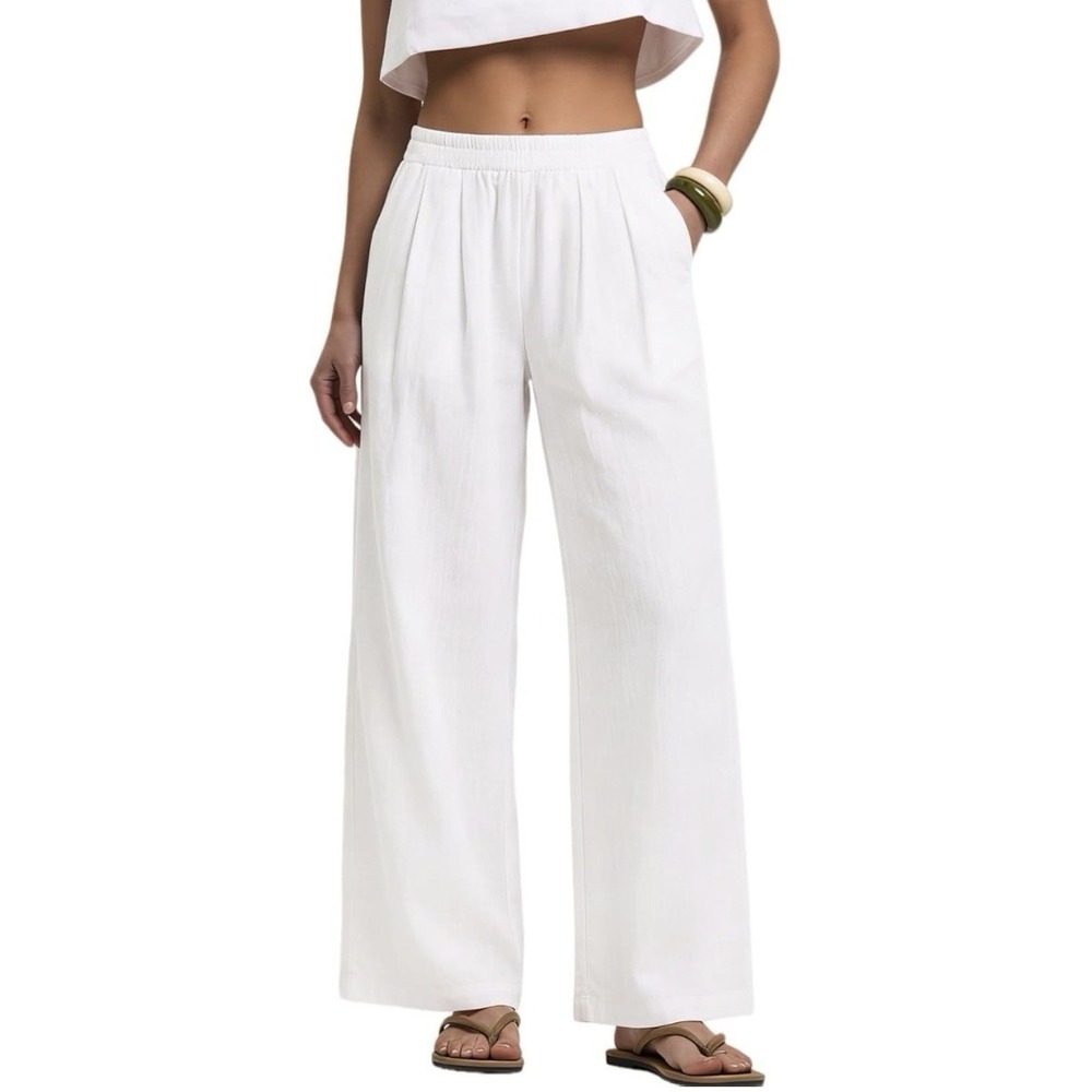 LOMON White Linen Pants Women Wide Leg Palazzo Pants XXL New